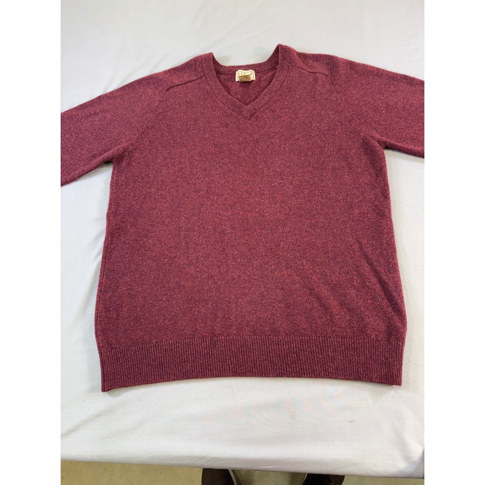 Vintage LL Bean Mens V-Neck Lambswool Sweater Burgundy Red Heather L-Tall 264790